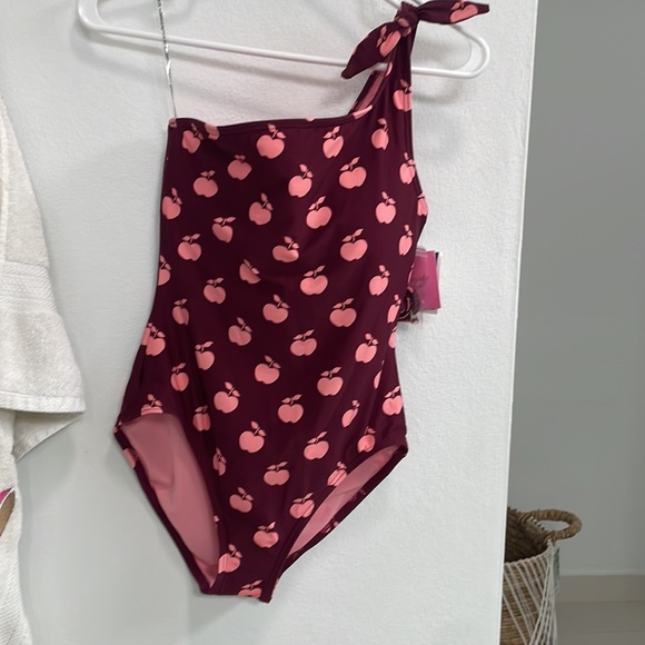 Kate Spade one shoulder swimsuit in apple print - Picture 3 of 6